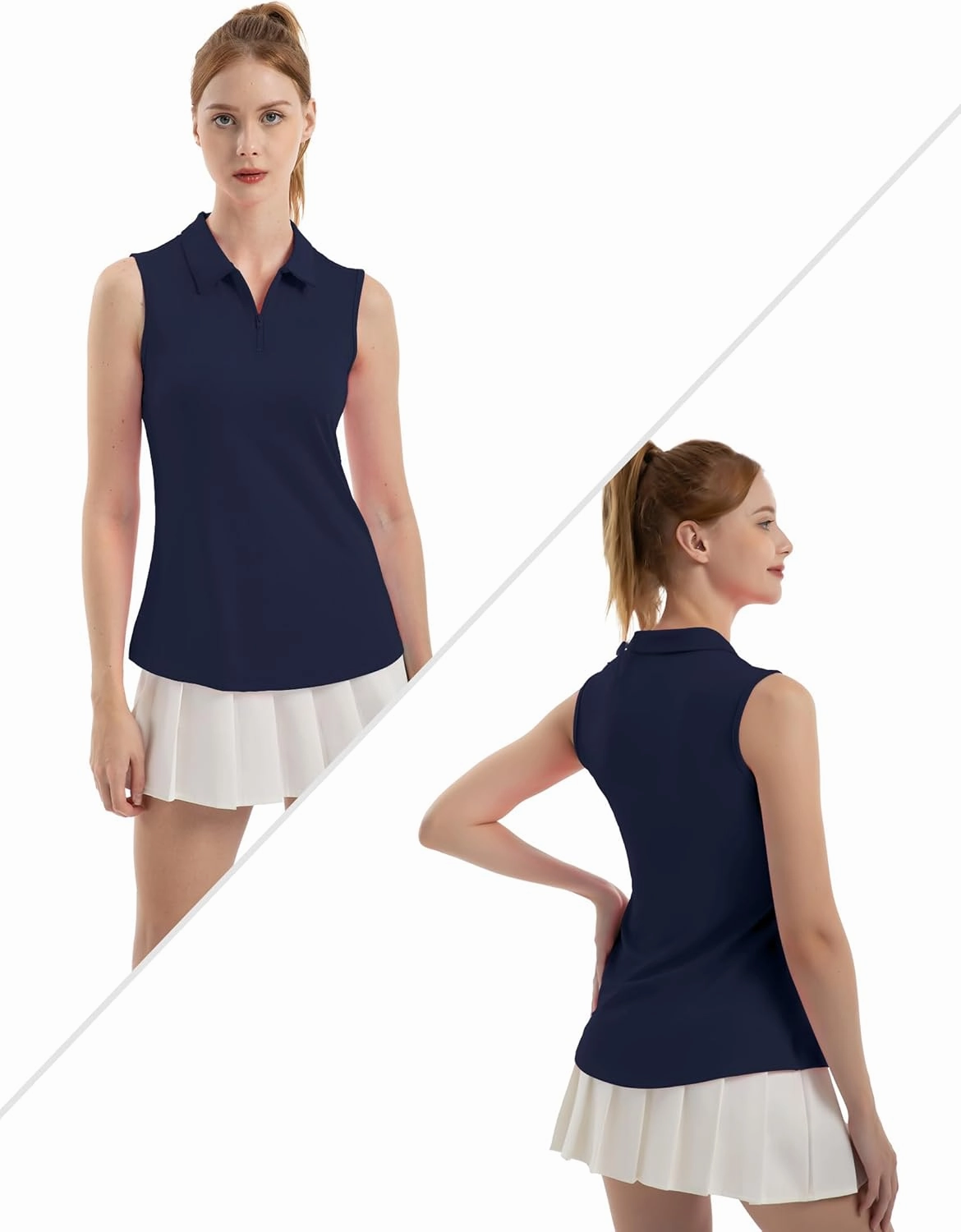 Women's Sleeveless Polo Golf Tennis Shirt Tank Tops T-Shirts V-Neck with Collar Quick Dry Workout Athletic