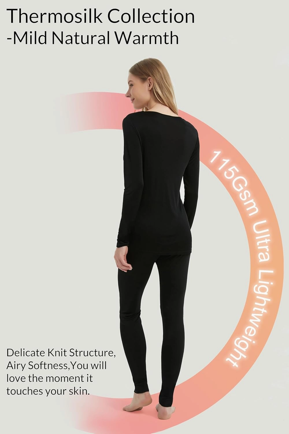 Women's Thermosilk Long Underwear Set, Baselayer Top/Pants, Ultra-light, Skin-friendly & Breathable