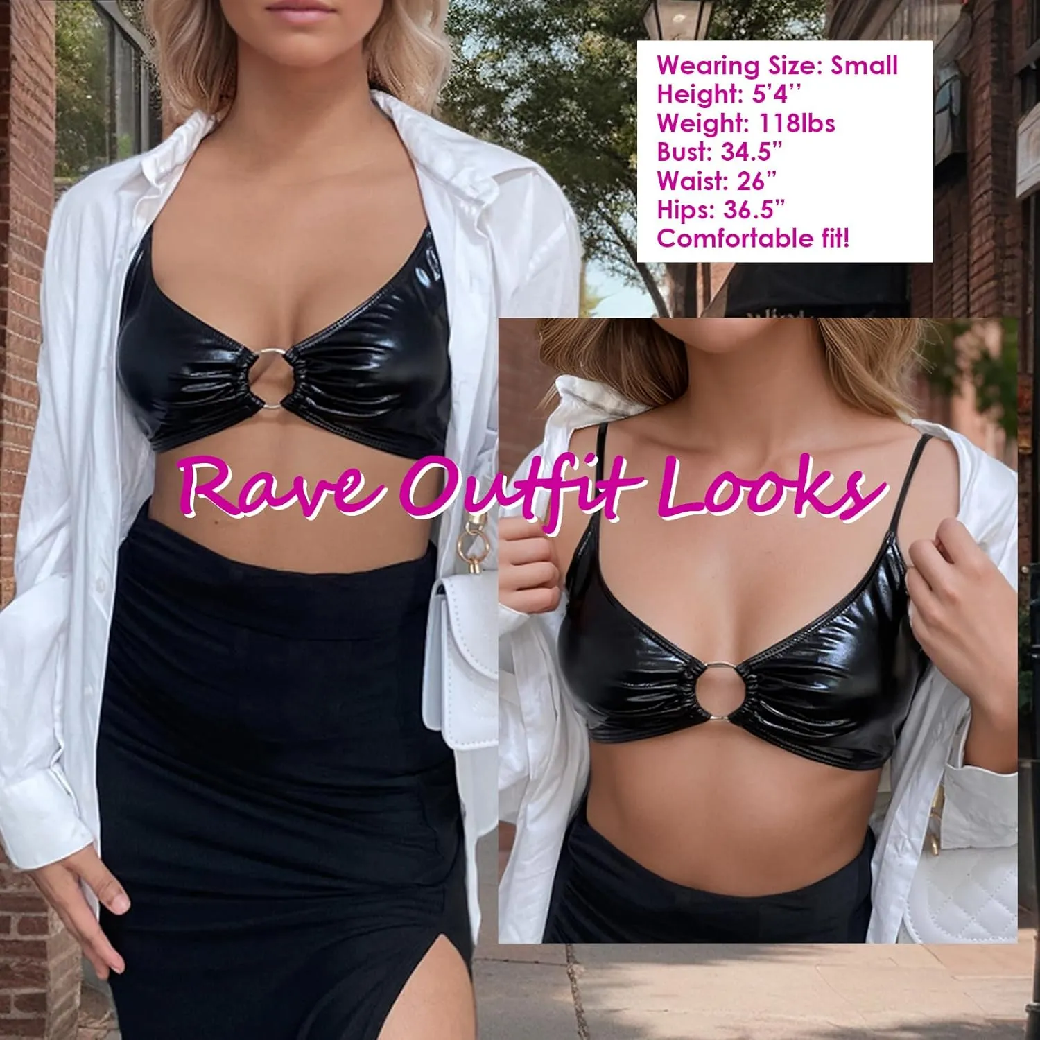 Women's Metallic Bra Tops Shiny Bralette Rave Crop Top with Metal Ring Festival Party Bikini