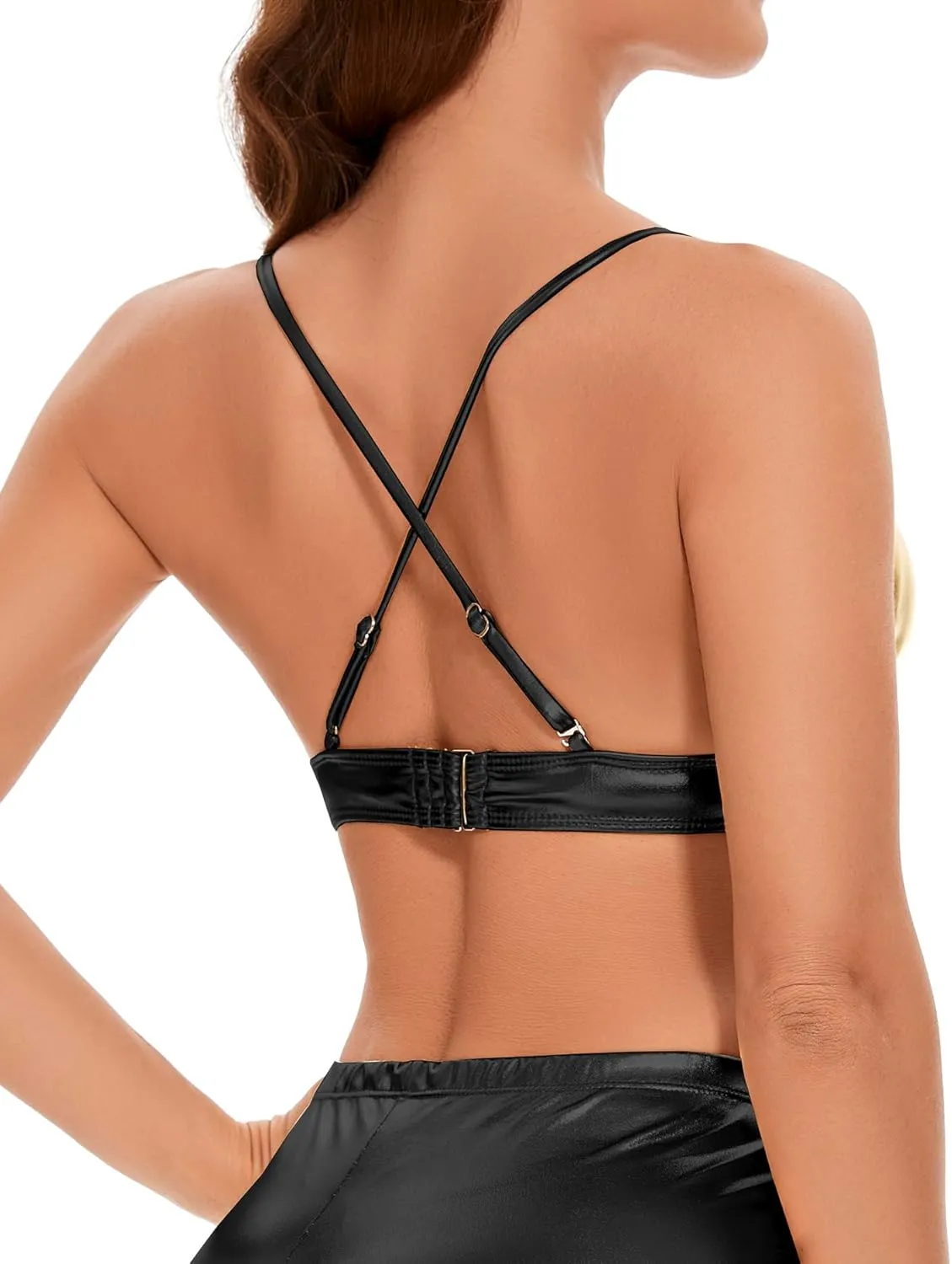 Women's Metallic Crop Tops Shiny Light-Support Rave Bra Swimsuit Top