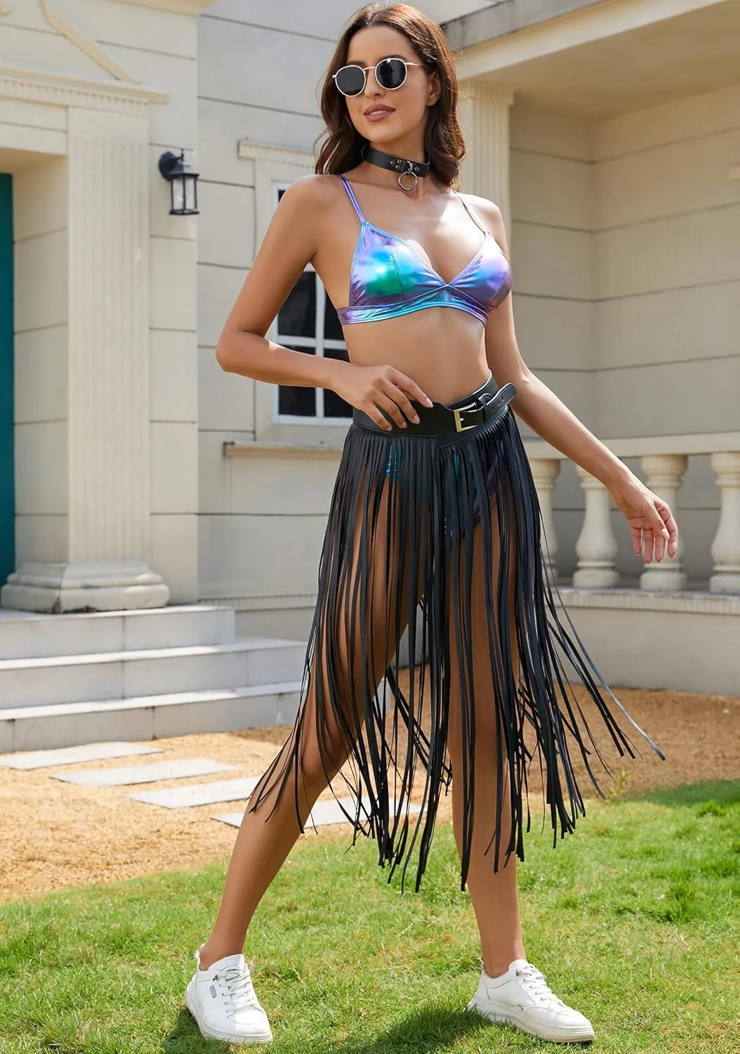 Women's Metallic Crop Tops Shiny Light-Support Rave Bra Swimsuit Top
