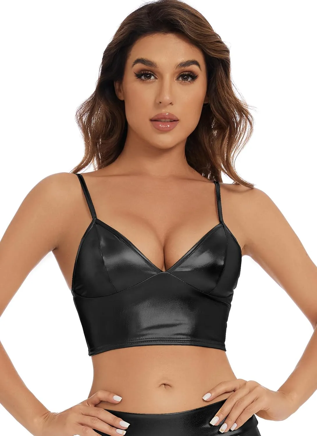Women's Metallic Crop Tops Shiny V-Neck Tube Bra for Dancing, Raves, Festivals, Costumes
