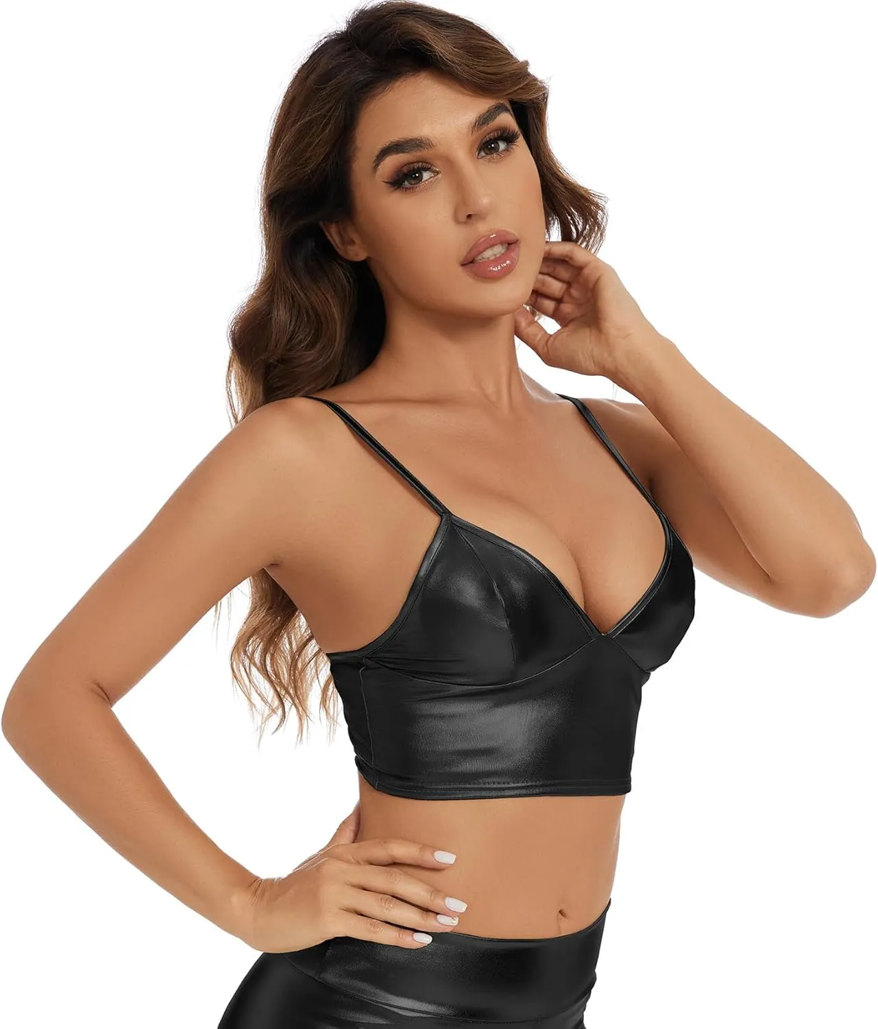 Women's Metallic Crop Tops Shiny V-Neck Tube Bra for Dancing, Raves, Festivals, Costumes