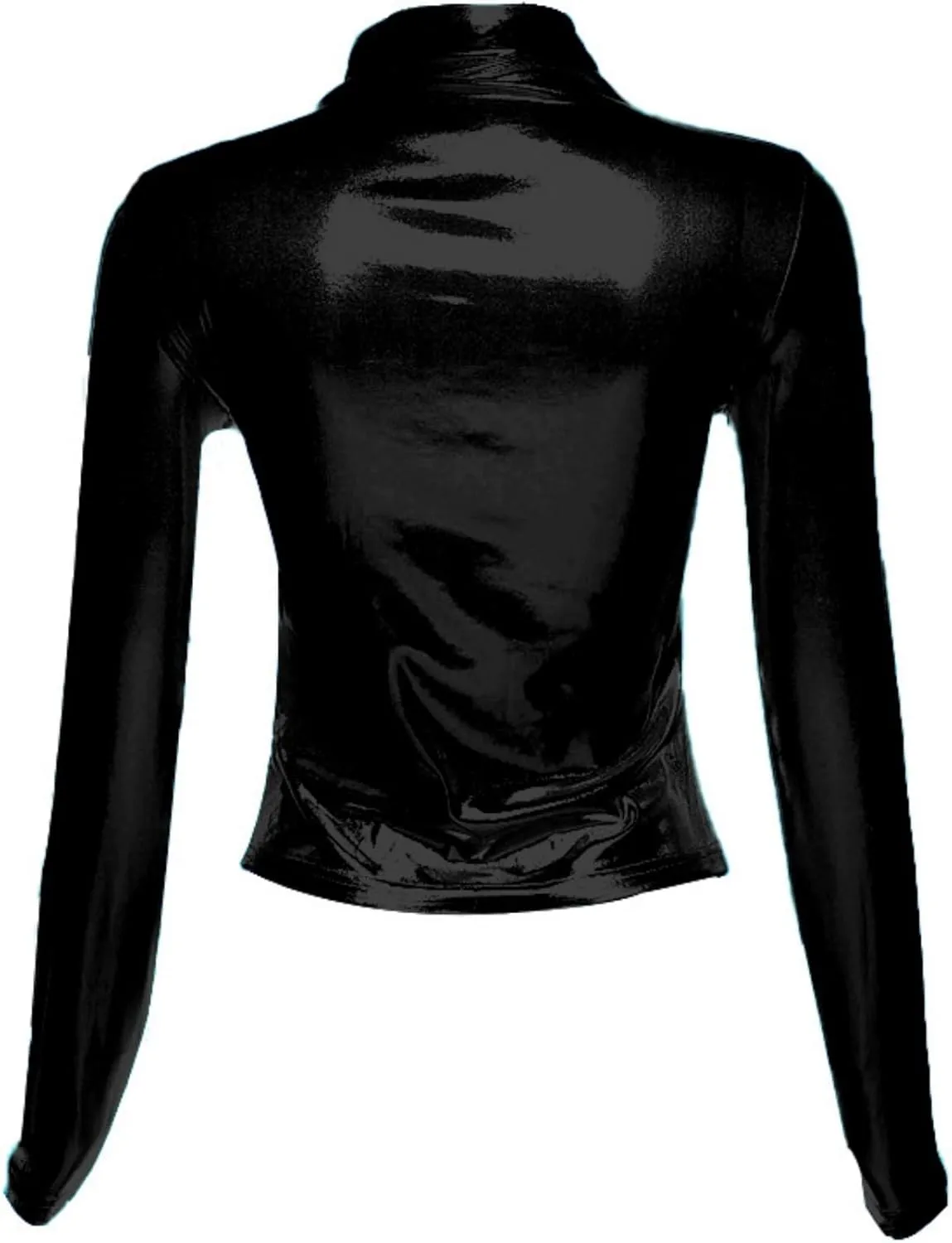 Women's Shiny Metallic Short Sleeve T Shirt Sexy Mock Neck Slim Crop Top Party Disco Club Tees