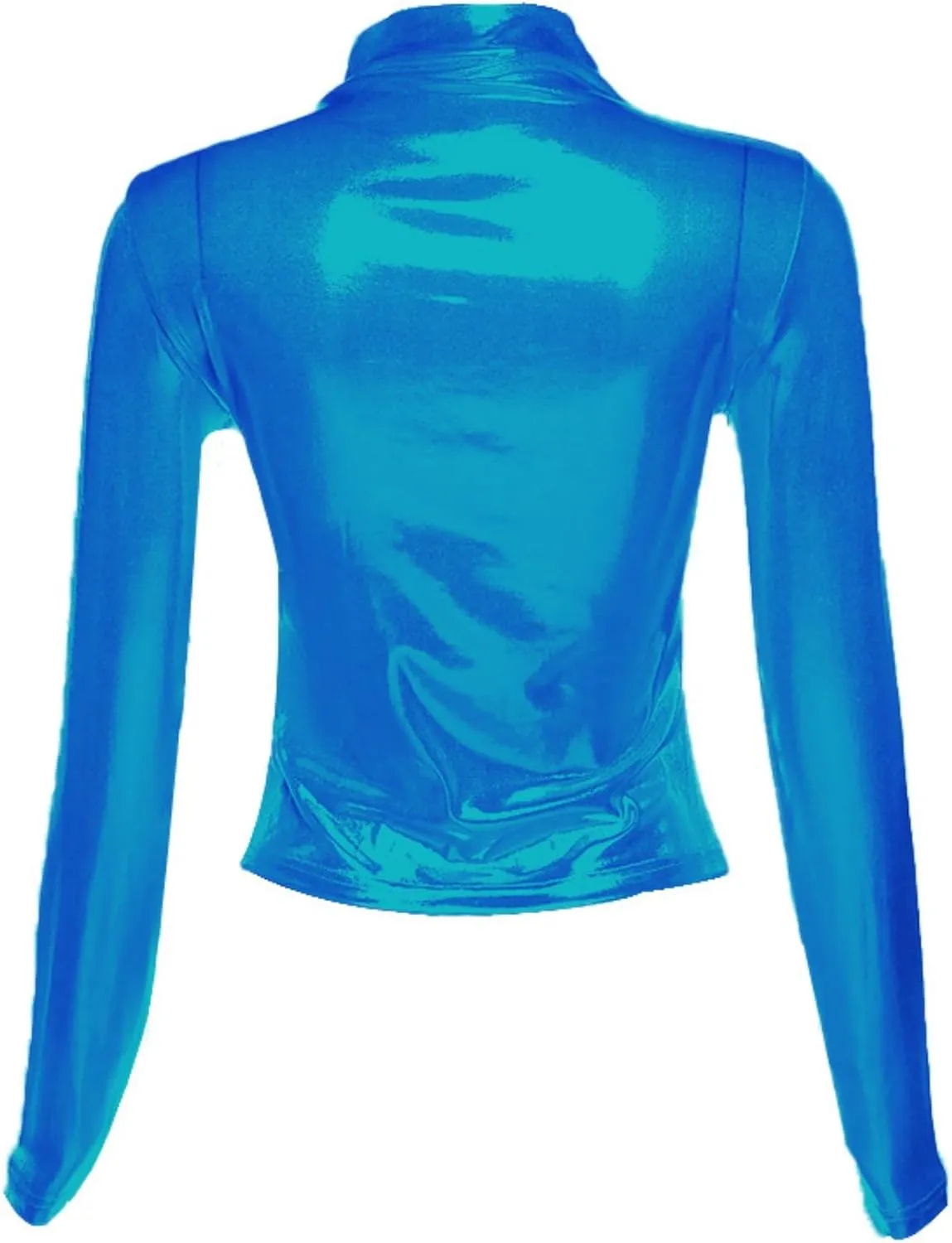 Women's Shiny Metallic Short Sleeve T Shirt Sexy Mock Neck Slim Crop Top Party Disco Club Tees
