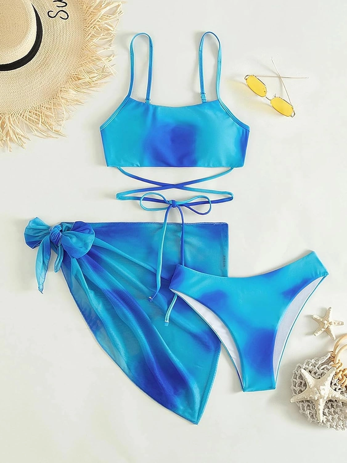Womens 3 Piece Swimsuits Sets Halter Bikini Top Sexy Triangle Bikini Bottoms Beach Swimsuit with Skirt Swimwear