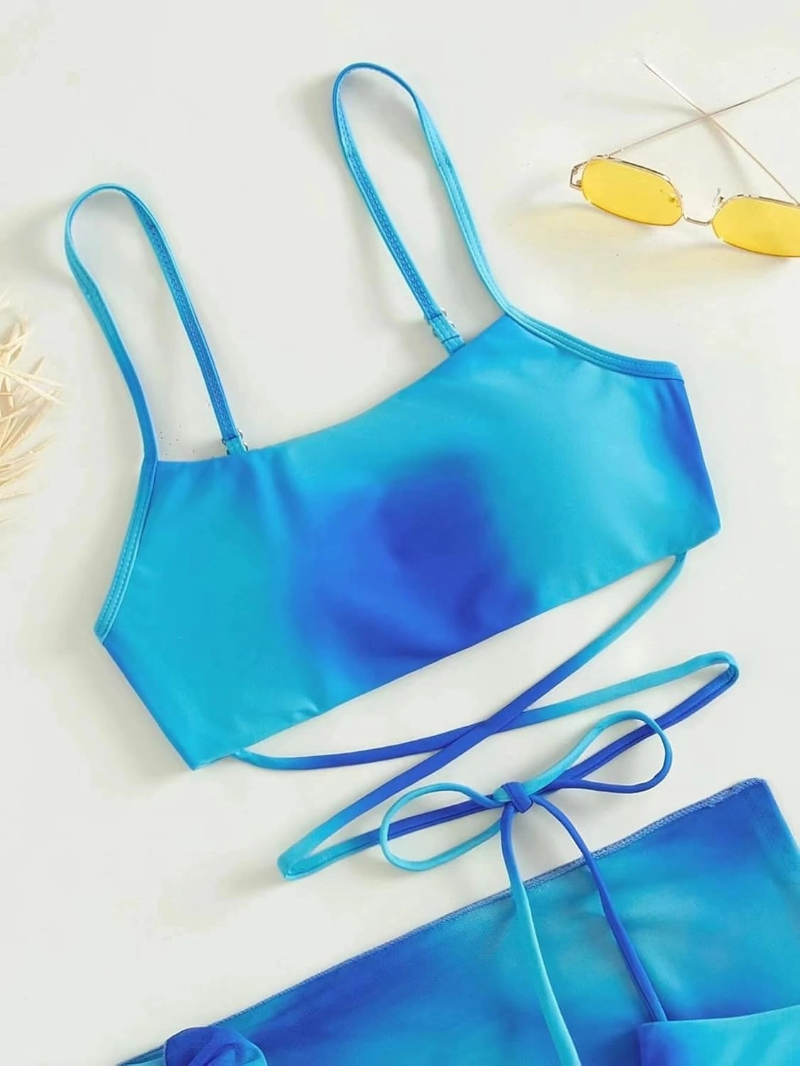 Womens 3 Piece Swimsuits Sets Halter Bikini Top Sexy Triangle Bikini Bottoms Beach Swimsuit with Skirt Swimwear