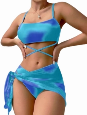 Womens 3 Piece Swimsuits Sets Halter Bikini Top Sexy Triangle Bikini Bottoms Beach Swimsuit with Skirt Swimwear