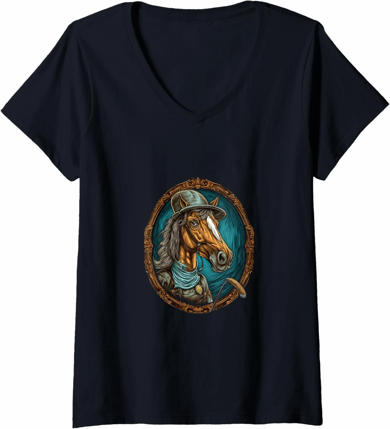 Womens Golfer Horse Golf Club Golf Player Horse Rider Golfing V-Neck T-Shirt