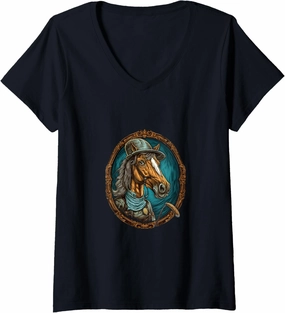 Womens Golfer Horse Golf Club Golf Player Horse Rider Golfing V-Neck T-Shirt