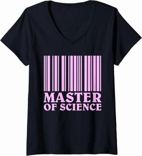 Womens Master of Science M SC Master's Degree Science Barcode V-Neck T-Shirt