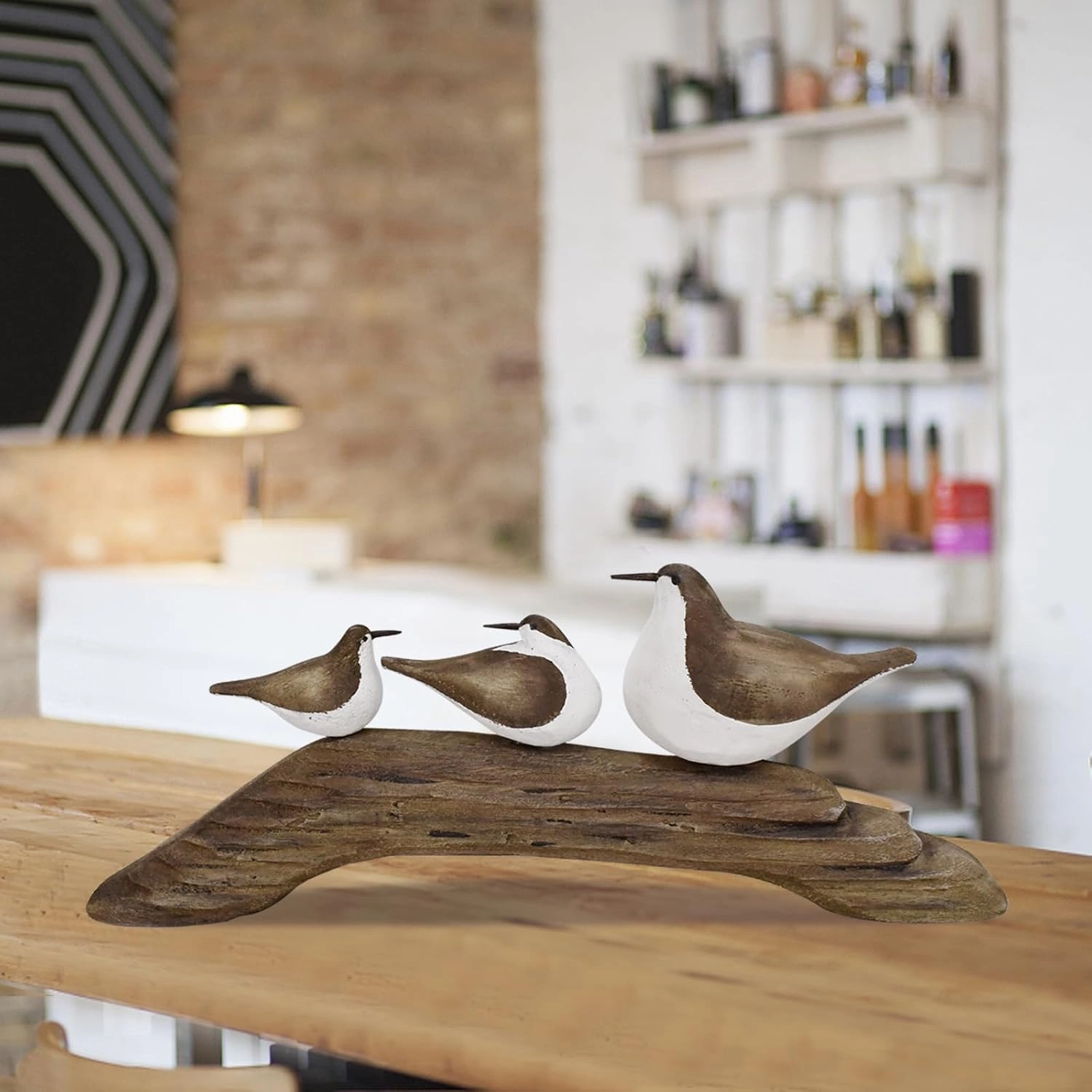 Wood Bird Statue Nautical Decor Decorative Seagull Sculpture Hand Carved Wooden Sea Birds Figurine Coastal Ocean Beach Themed Decoration for Home Yard Bathroom Living Room (C)