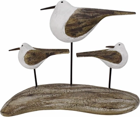 Wood Seagull Figurine Beach Home Decor Statue, Rustic Vintage Sea Bird Sculpture Triple Seabird Statue Coastal Nautical Style Table Ornament Home Decor