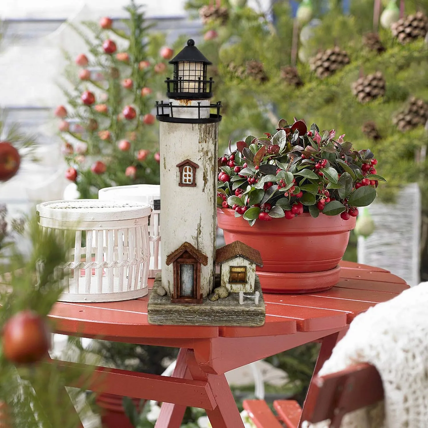 Wooden Lighthouse Decor with Light, Decorative Nautical Lighthouse Rustic Ocean Sea Beach Themed Lighthouse Decoration, Handcrafted Tabletop Nautical Themed Home Decor Bathroom Decor