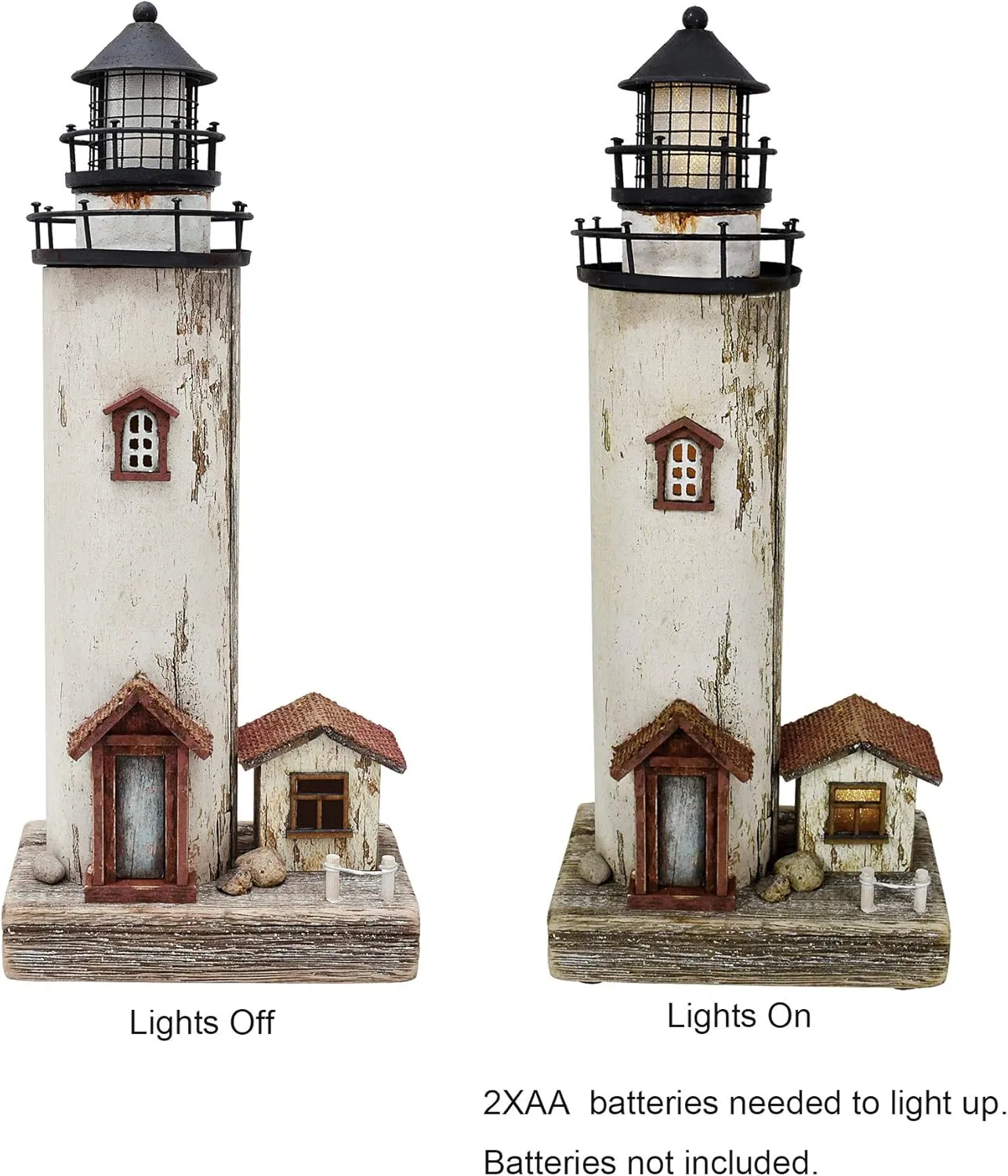 Wooden Lighthouse Decor with Light, Decorative Nautical Lighthouse Rustic Ocean Sea Beach Themed Lighthouse Decoration, Handcrafted Tabletop Nautical Themed Home Decor Bathroom Decor