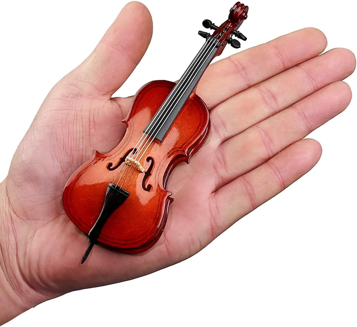 Wooden Miniature Cello with Stand, Bow and Case Mini Musical Instrument Cello Replica Collectible Figurines Dollhouse Accessories Model Home Decoration Display Ornament (5.51"x1.97"x0.63")