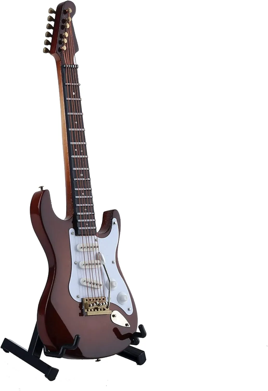 Wooden Miniature Electric Guitar with Stand and Case Mini Musical Instrument Electric Guitar Replica Collectible Figurines Model Home Decoration Display Ornament (Brown, 7.09"x2.27"x0.54")