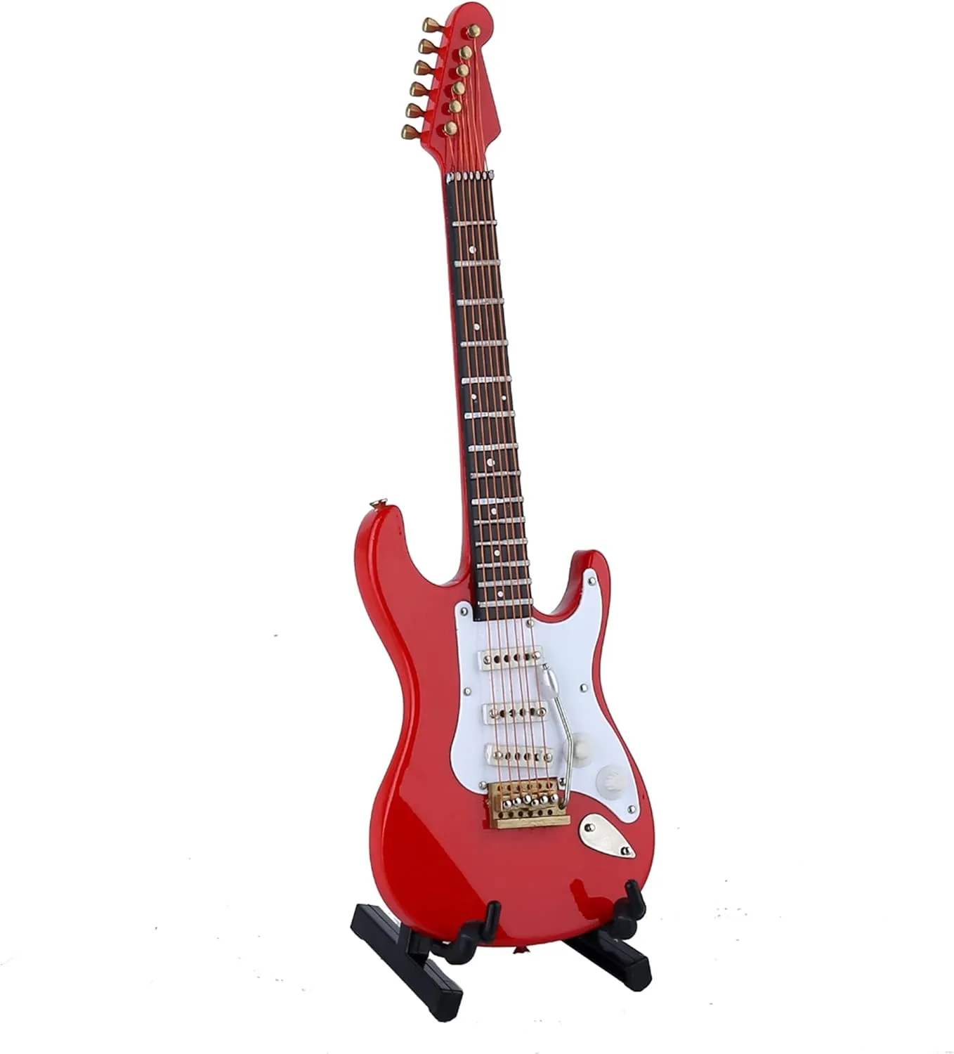 Wooden Miniature Electric Guitar with Stand and Case Mini Musical Instrument Electric Guitar Replica Collectible Figurines Model Home Decoration Display Ornament (Red, 7.09"x2.27"x0.54")