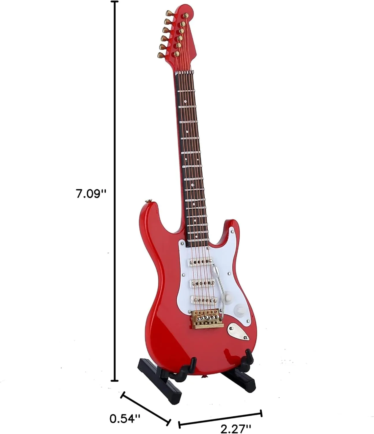 Wooden Miniature Electric Guitar with Stand and Case Mini Musical Instrument Electric Guitar Replica Collectible Figurines Model Home Decoration Display Ornament (Red, 7.09"x2.27"x0.54")