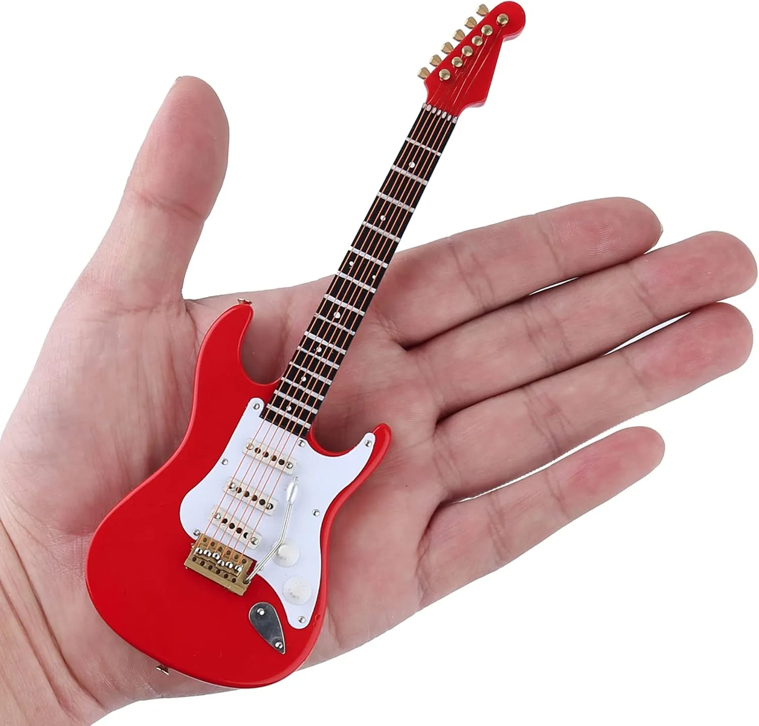 Wooden Miniature Electric Guitar with Stand and Case Mini Musical Instrument Electric Guitar Replica Collectible Figurines Model Home Decoration Display Ornament (Red, 7.09"x2.27"x0.54")