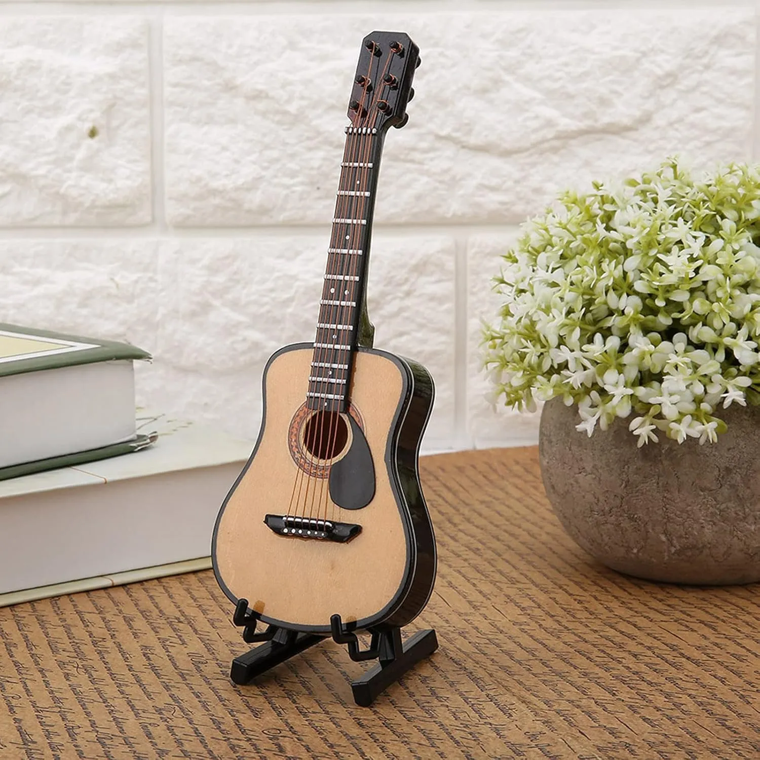 Wooden Miniature Guitar with Stand and Case, Mini Musical Instrument, Miniature Dollhouse Model, Model Display Mini Ornaments Home Decoration (16cm)