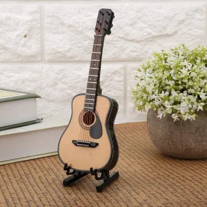 Wooden Miniature Guitar with Stand and Case, Mini Musical Instrument, Miniature Dollhouse Model, Model Display Mini Ornaments Home Decoration (16cm)