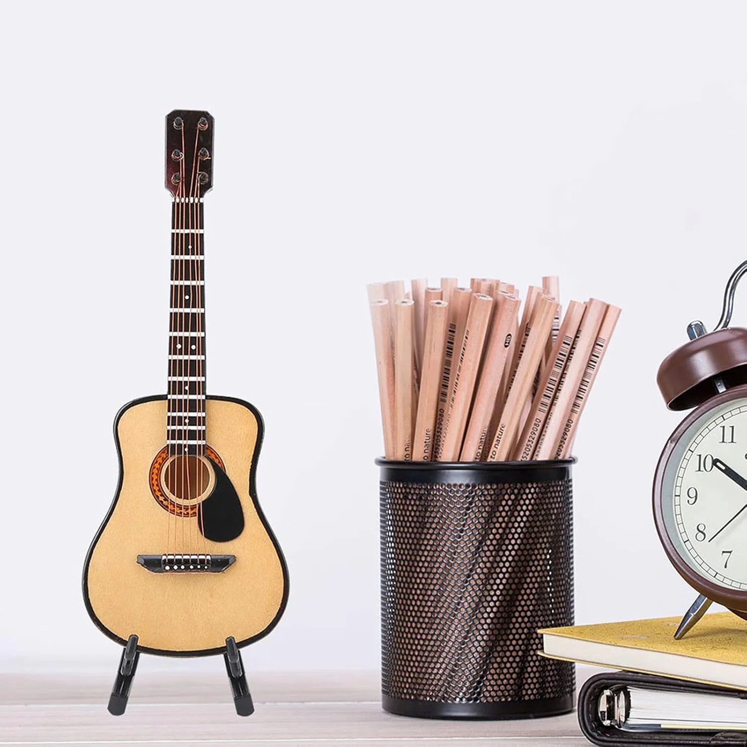 Wooden Miniature Guitar with Stand and Case, Mini Musical Instrument, Miniature Dollhouse Model, Model Display Mini Ornaments Home Decoration (16cm)