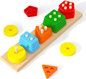 Wooden Montessori Toys for 2 3 4 Years Old, Sorting and Stacking Toy for Toddlers 2-4, Educational Shape Sorter for Baby Boys Girls 18 Months Christmas Birthday Gifts