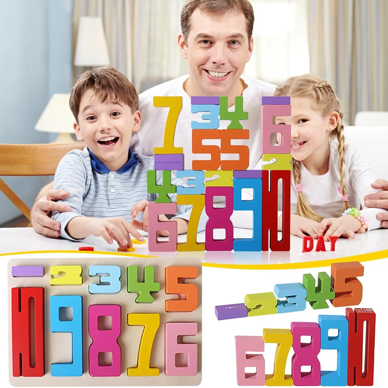 Wooden Number Building Blocks, Digit Blocks, Friends of Ten Blocks, Wooden Number Blocks for 3  Years Old Kids 1-10 Number Game Balance Competition Toy (20*Blocks   15*Cards)