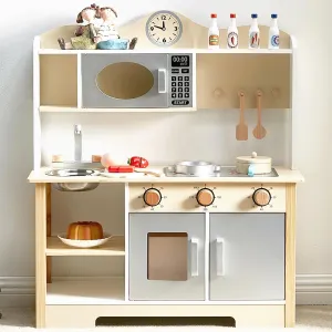 Wooden Play Kitchen, Kids Toy Kitchen Cooking Set, Kids Play Kitchen Pretend Play Set, Pretend Kitchen Playset for Toddlers Boys and Girls 3-7 
