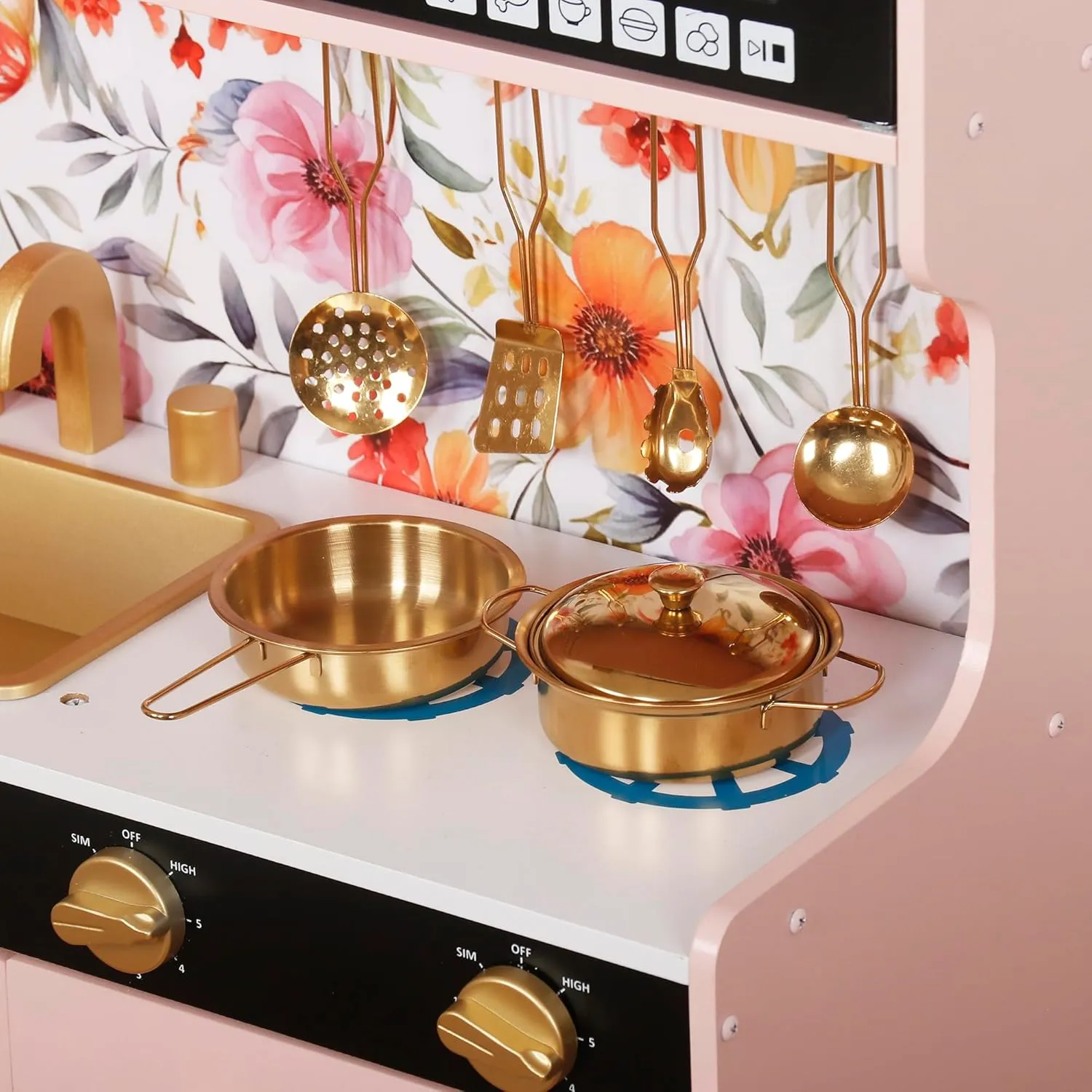 Wooden Play Kitchen Toy Set with Light, Kids Children Pretend Toy Kitchen Playset, Sink Play Toy Oven with Microwave,Toddler Cooking Set Toy for Ages 3 Baby Girls Boys (Pink)