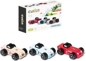 Wooden Racing Cars Set – Montessori Toy for Toddlers Ages 18 Months  – 3-Pack Wooden Race Cars for Toddlers – FSC-Certified Wood, German Water-Based Paints