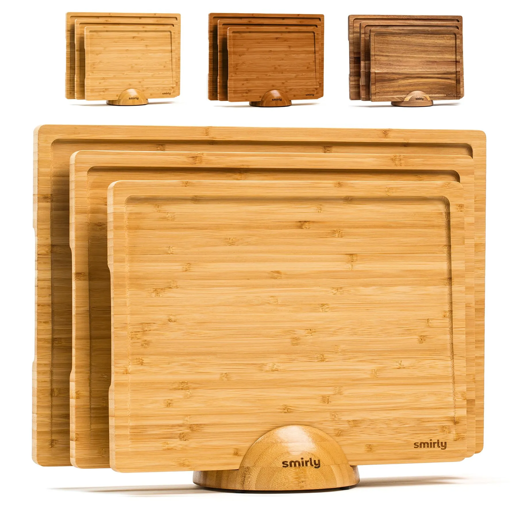 Wooden SMIRLY Wooden Cutting Boards For Kitchen - Bamboo Cutting Board Set with Holder, Wood Cutting Board Set, Cutting Board Wood, Wooden Chopping Board, Wooden Cutting Board Set