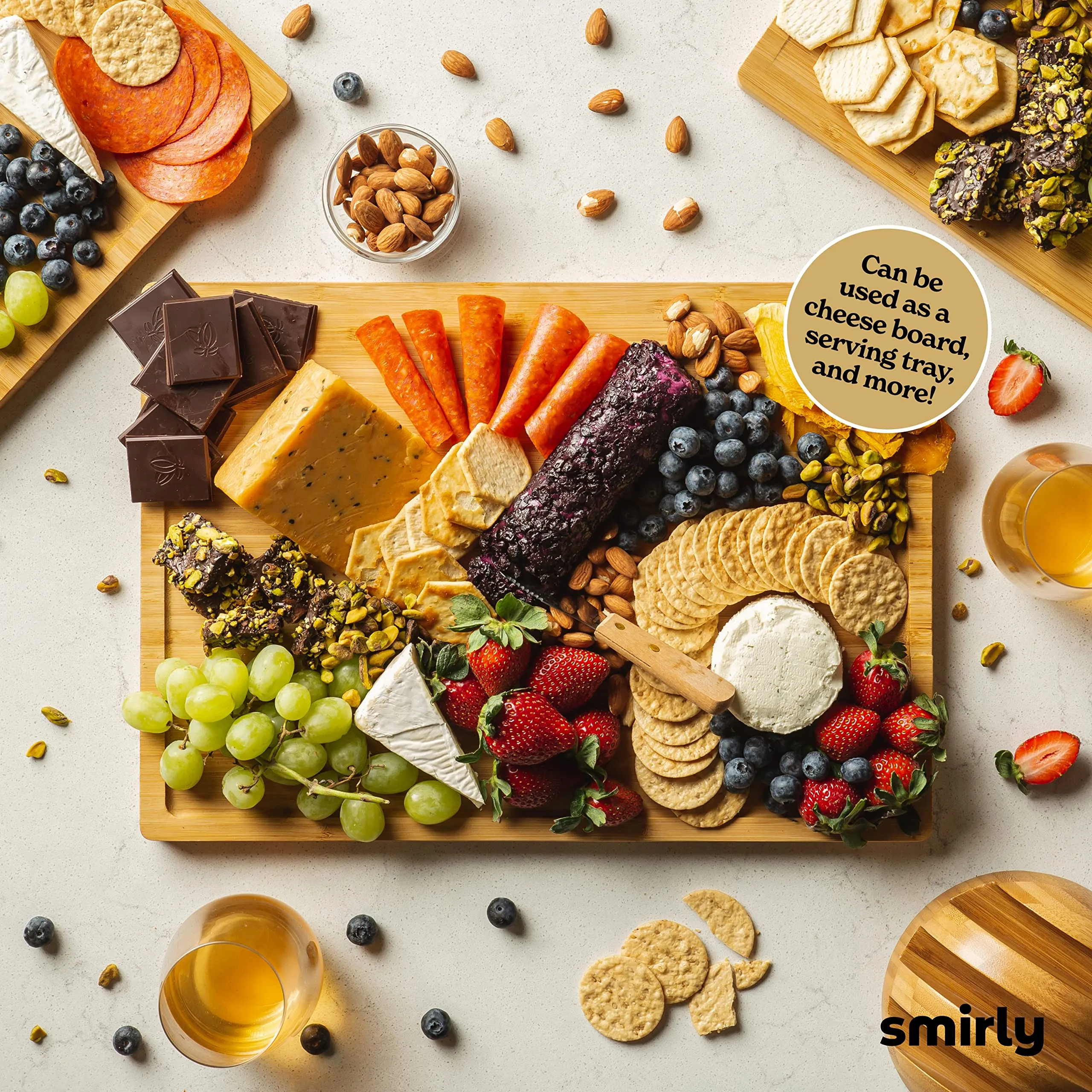 Wooden SMIRLY Wooden Cutting Boards For Kitchen - Bamboo Cutting Board Set with Holder, Wood Cutting Board Set, Cutting Board Wood, Wooden Chopping Board, Wooden Cutting Board Set