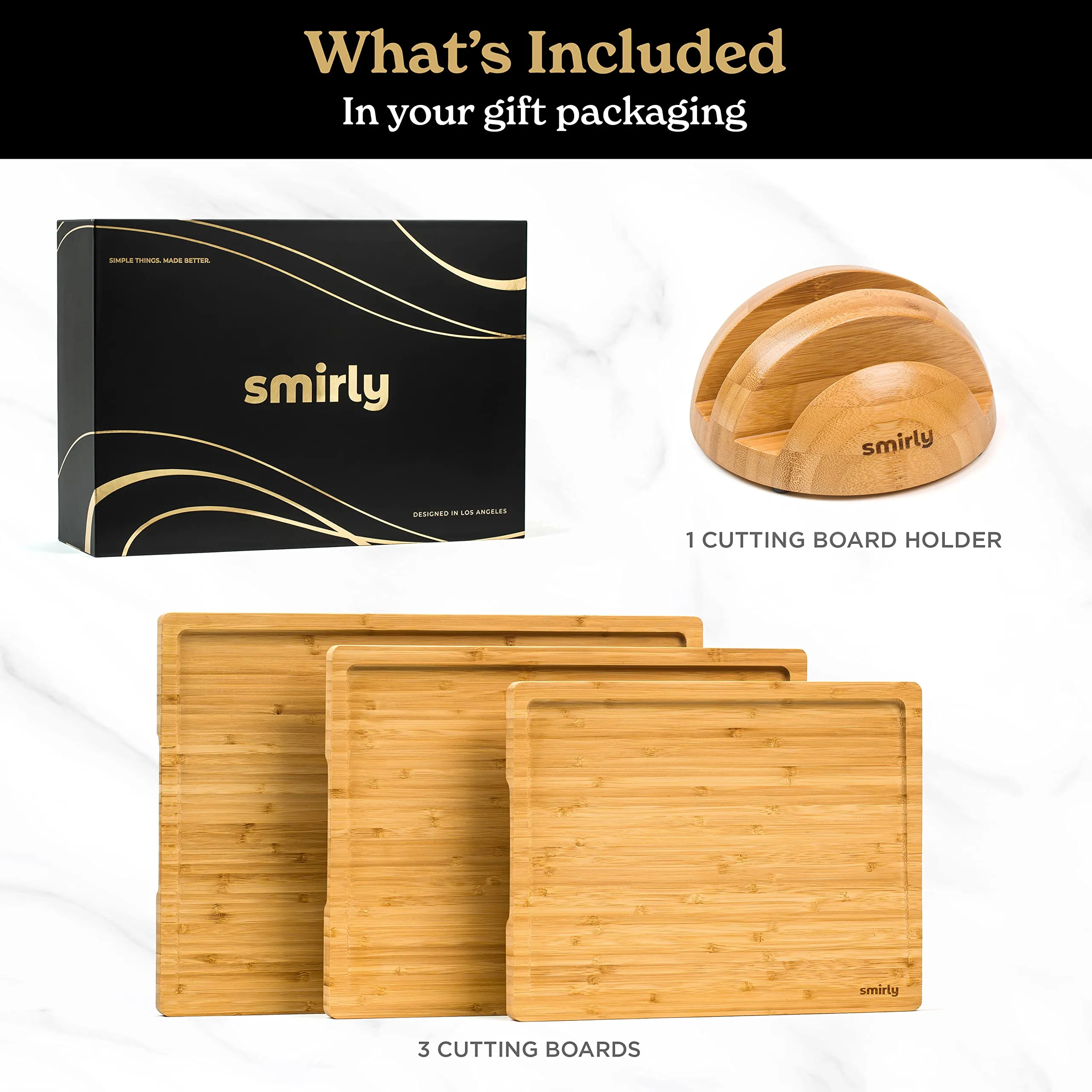 Wooden SMIRLY Wooden Cutting Boards For Kitchen - Bamboo Cutting Board Set with Holder, Wood Cutting Board Set, Cutting Board Wood, Wooden Chopping Board, Wooden Cutting Board Set