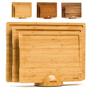 Wooden SMIRLY Wooden Cutting Boards For Kitchen - Bamboo Cutting Board Set with Holder, Wood Cutting Board Set, Cutting Board Wood, Wooden Chopping Board, Wooden Cutting Board Set
