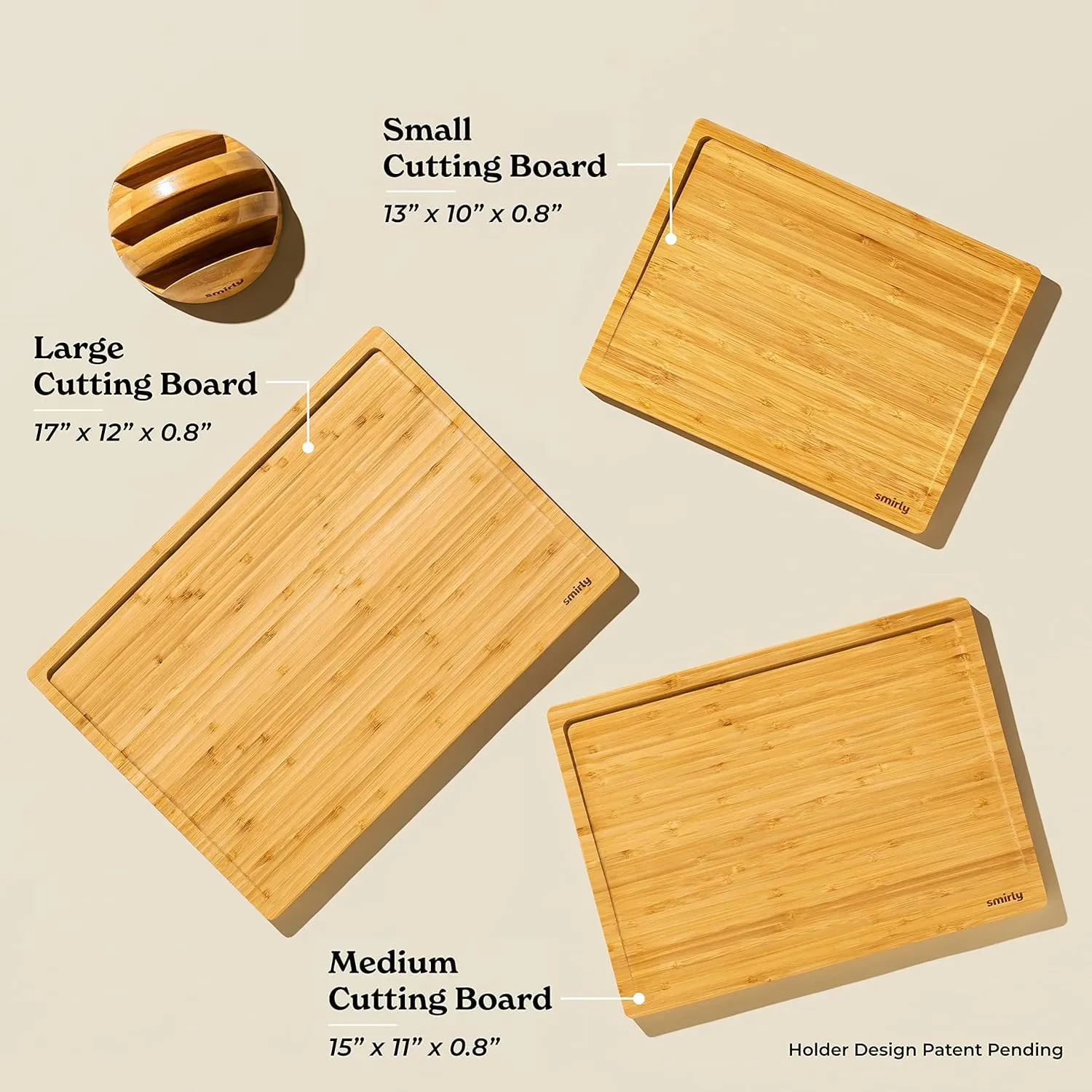 Wooden SMIRLY Wooden Cutting Boards For Kitchen - Bamboo Cutting Board Set with Holder, Wood Cutting Board Set, Cutting Board Wood, Wooden Chopping Board, Wooden Cutting Board Set
