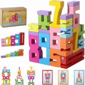 Wooden Number Building Blocks, Digit Blocks Friends of 10 (Pack of 20)