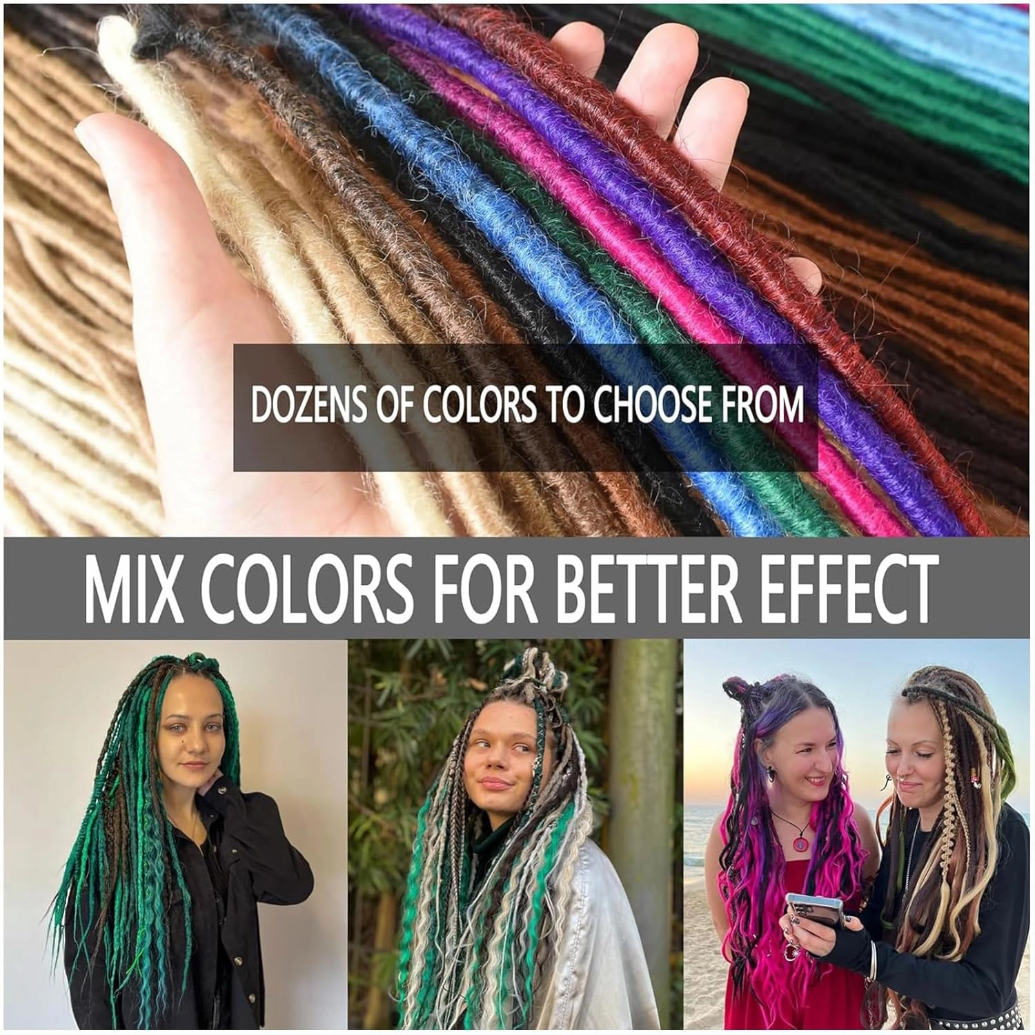 Wool Dreadlock Extensions 22 Inches 15 Strands Double Ended Blonde Handmade Hippie Wool Dreads Extensions DE Ends White Locs Style Crochet Hair for Women