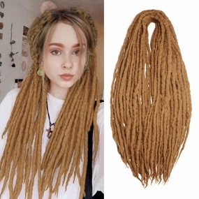 Wool Dreadlock Extensions 22 Inches 15 Strands Double Ended Blonde Handmade Hippie Wool Dreads Extensions DE Ends White Locs Style Crochet Hair for Women
