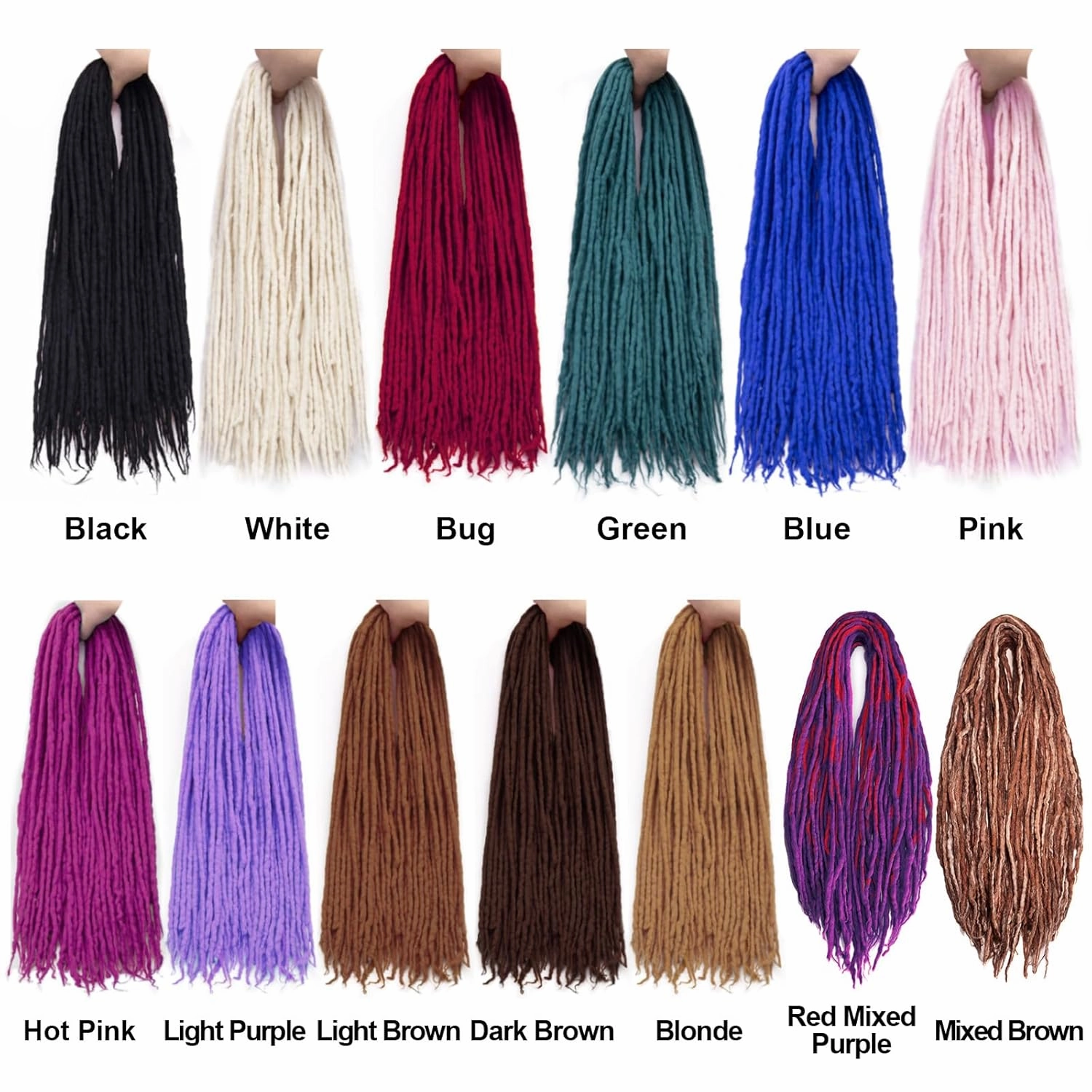 Wool Dreadlock Extensions 22 Inches 15 Strands Double Ended Blonde Handmade Hippie Wool Dreads Extensions DE Ends White Locs Style Crochet Hair for Women