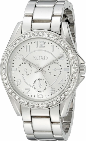 XOXO Women's Silver-Tone Bracelet Watch with Crystal Accents, Multi-Dial Face, Quartz Analog Movement, and Box – Stylish Fashion Accessory for Everyday Wear