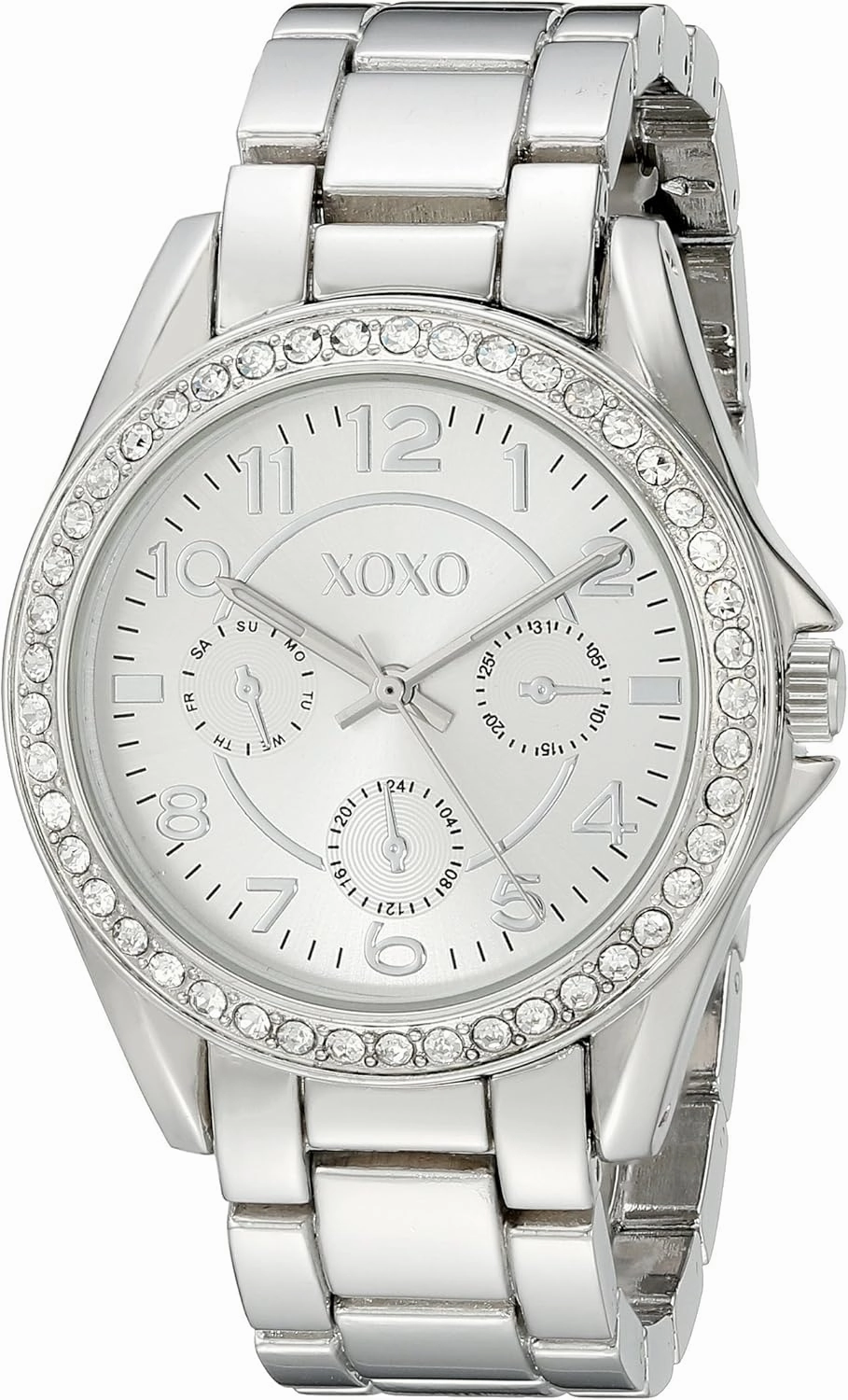 XOXO Women's Silver-Tone Bracelet Watch with Crystal Accents, Multi-Dial Face, Quartz Analog Movement, and Box – Stylish Fashion Accessory for Everyday Wear