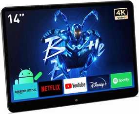 XTRONS 14 Inch 4K Portable Car TV Headrest Monitor, 90° Rotatable Android 11 IPS Touch Screen Tablet for Back Seat, with WiFi/Bluetooth/HDMI/USB/AV in/Screen Mirroring 4 64G (1PC)