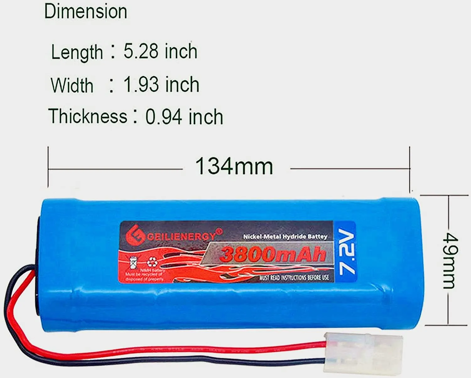 XUNTU 7.2V 3800mAh NIMH Battery (2 Pack) for RC Cars, 6-Cell NiMH Flat Rechargeable Battery Pack w/Standard Tamiya Connector   7.2V Smart Charger(1 PCS)