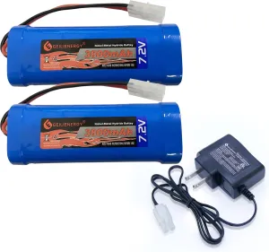 XUNTU 7.2V 3800mAh NIMH Battery (2 Pack) for RC Cars, 6-Cell NiMH Flat Rechargeable Battery Pack w/Standard Tamiya Connector   7.2V Smart Charger(1 PCS)