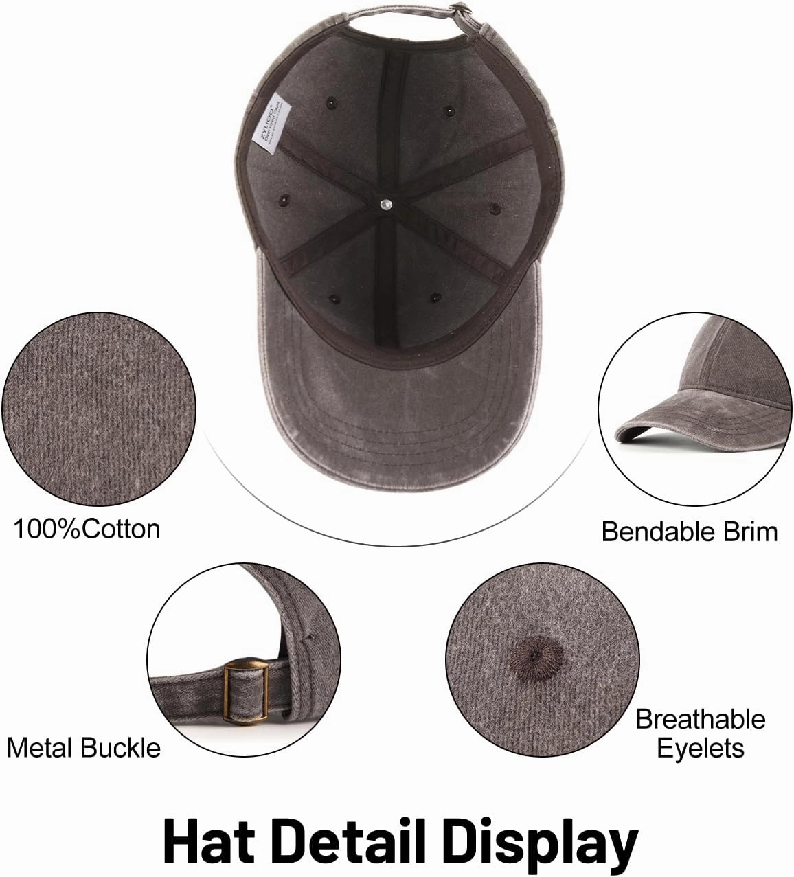 XXL Oversize Washed Denim Baseball Cap,Low Profile Jean Sports Cap for Big Heads 23.5"-25.5",Large Pigment Dyed Dad Hat