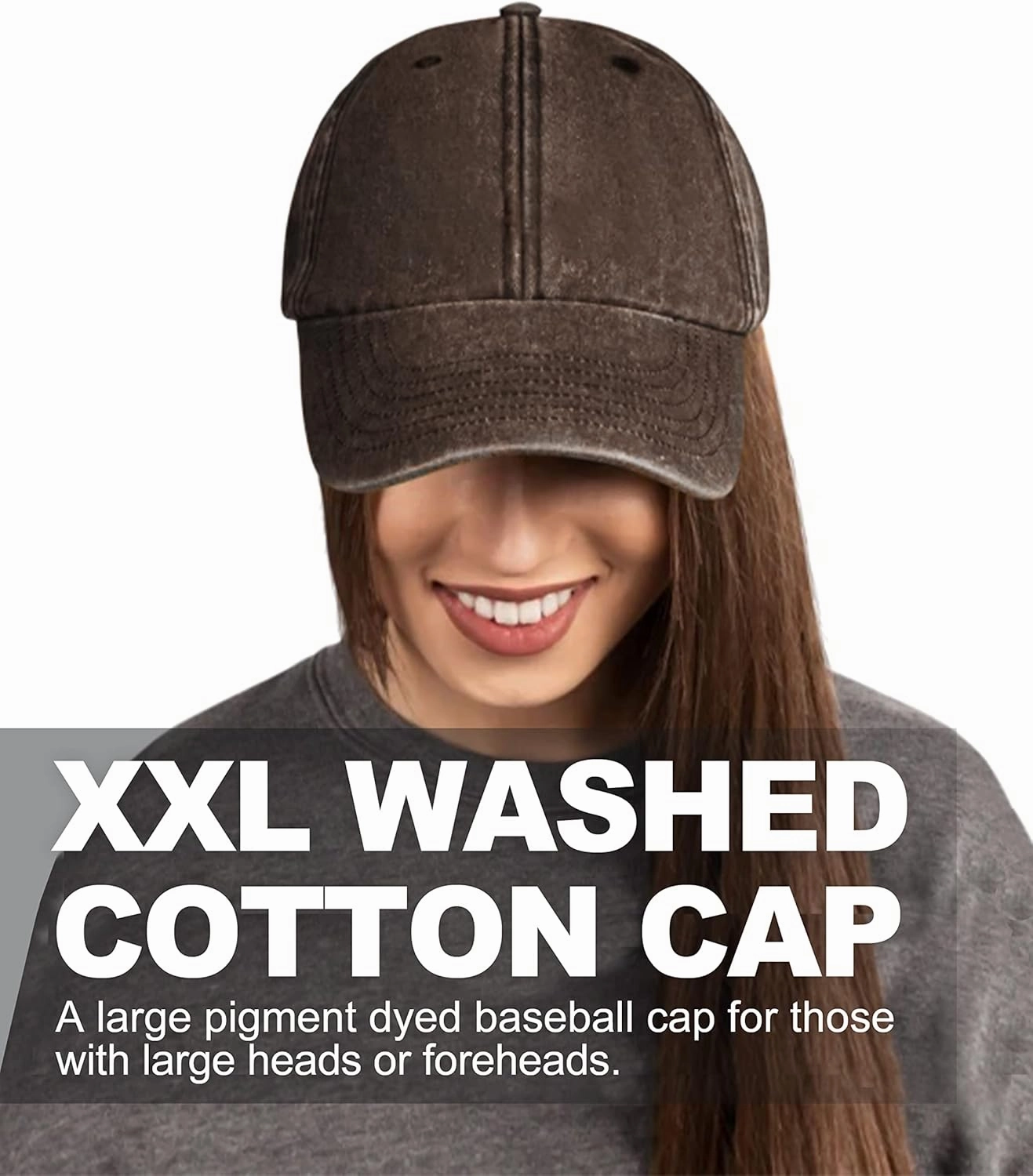 XXL Oversize Washed Denim Baseball Cap,Low Profile Jean Sports Cap for Big Heads 23.5"-25.5",Large Pigment Dyed Dad Hat
