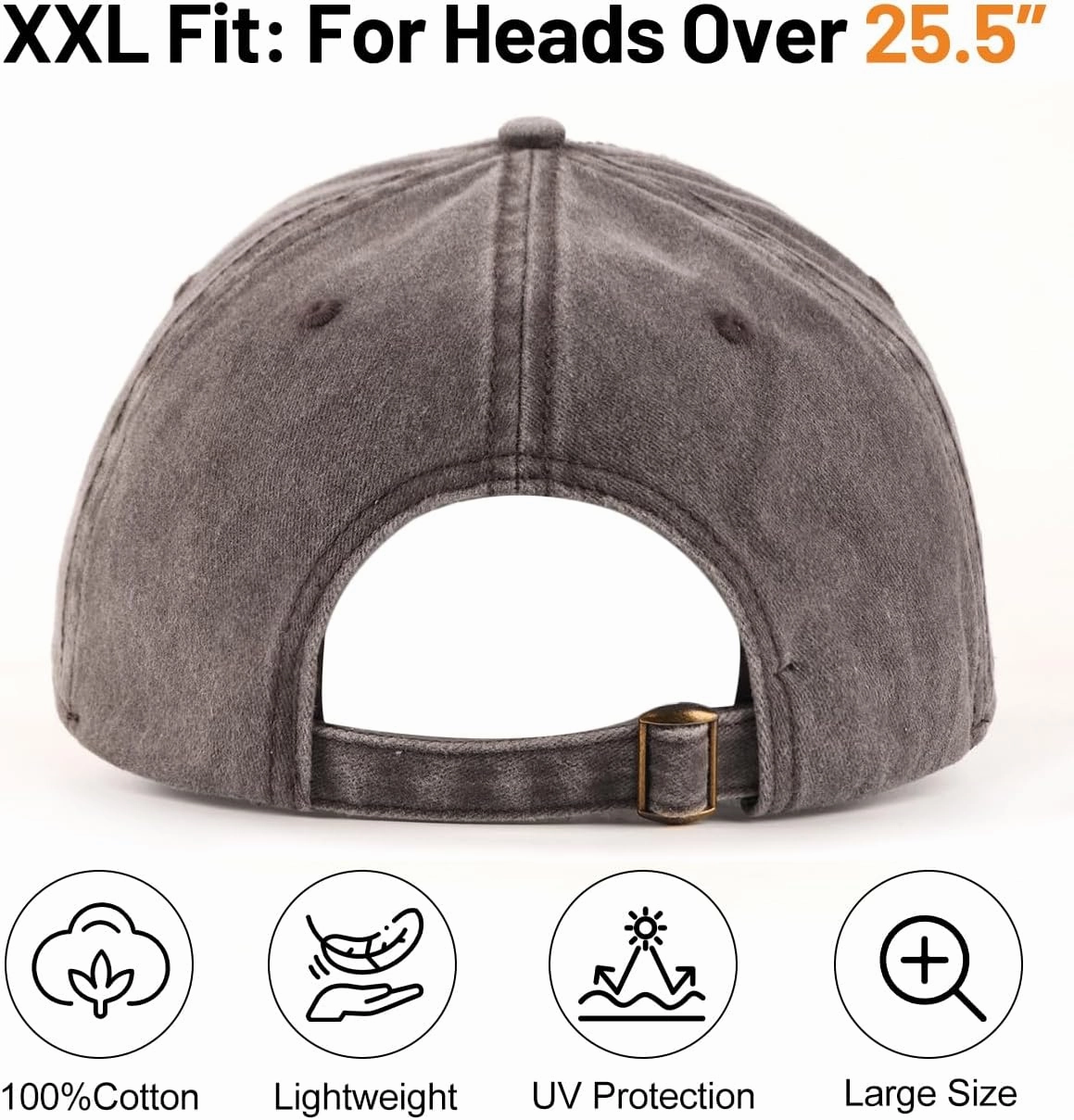 XXL Oversize Washed Denim Baseball Cap,Low Profile Jean Sports Cap for Big Heads 23.5"-25.5",Large Pigment Dyed Dad Hat