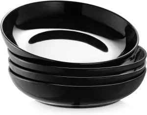 Y YHY 8.6" Vivid Black Pasta, Salad & Soup Serving Bowls Set of 4, 32oz Large Ceramic, Microwave, Oven & Dishwasher Safe, Sturdy Porcelain Perfect for Daily Dining, Family Gatherings, Parties & Gifts